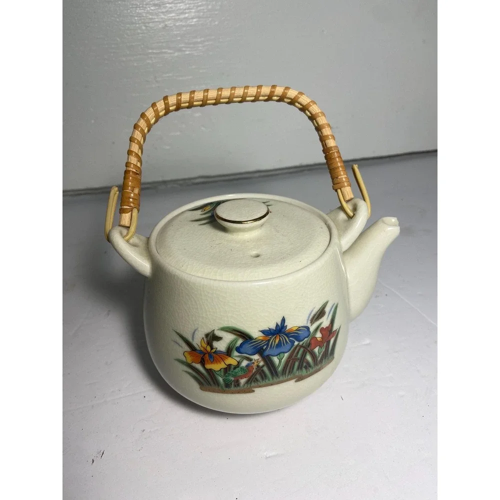 Vintage Hand Painted Floral Japanese Teapot with Plate